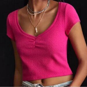 Anthropologie NEW Textured Magenta Crop Top Size XL